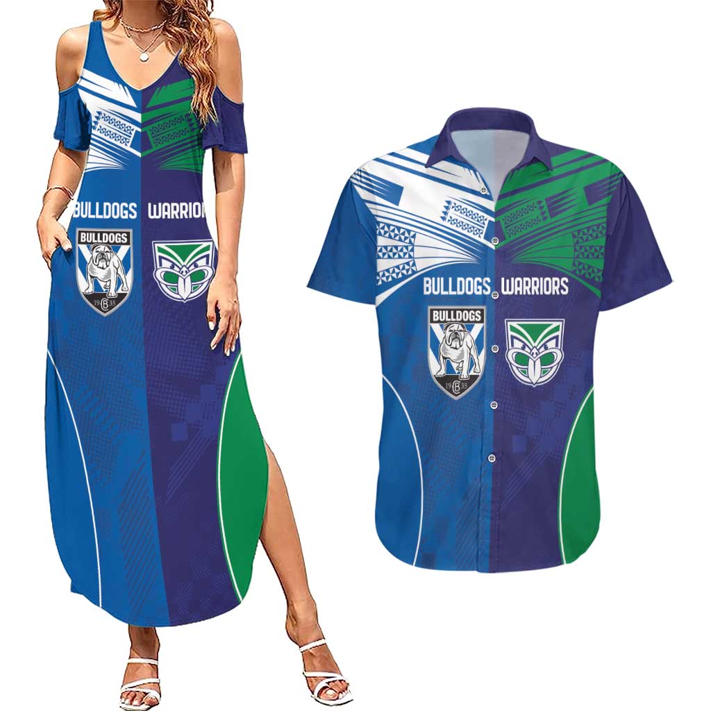 Custom Warriors-Bulldogs Couples Matching Summer Maxi Dress and Hawaiian Shirt Together Sporty Style