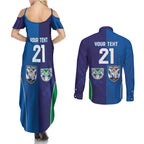 Custom Warriors-Bulldogs Couples Matching Summer Maxi Dress and Long Sleeve Button Shirt Together Sporty Style