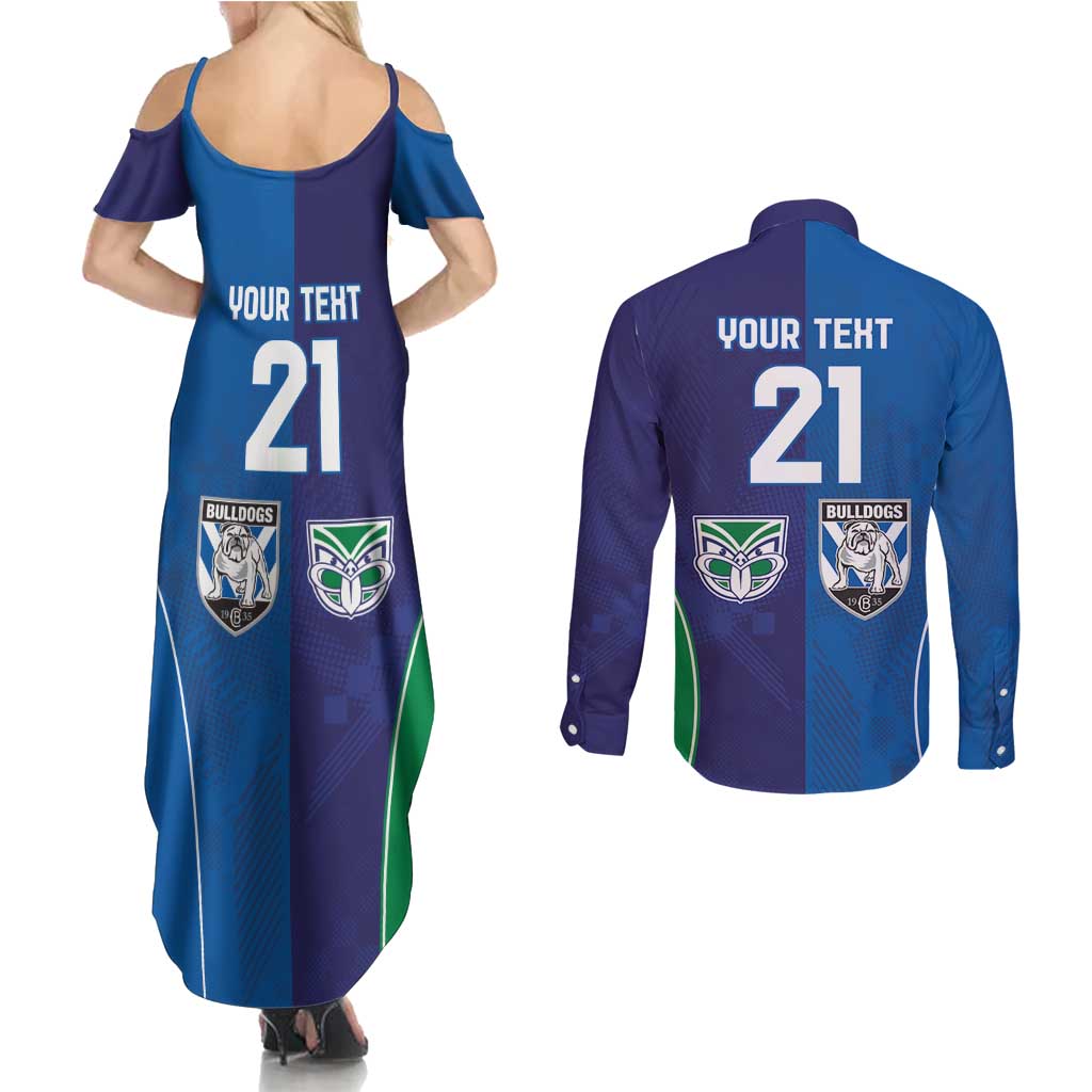 Custom Warriors-Bulldogs Couples Matching Summer Maxi Dress and Long Sleeve Button Shirt Together Sporty Style