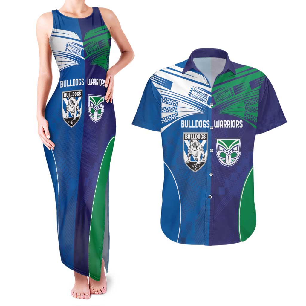 Custom Warriors-Bulldogs Couples Matching Tank Maxi Dress and Hawaiian Shirt Together Sporty Style