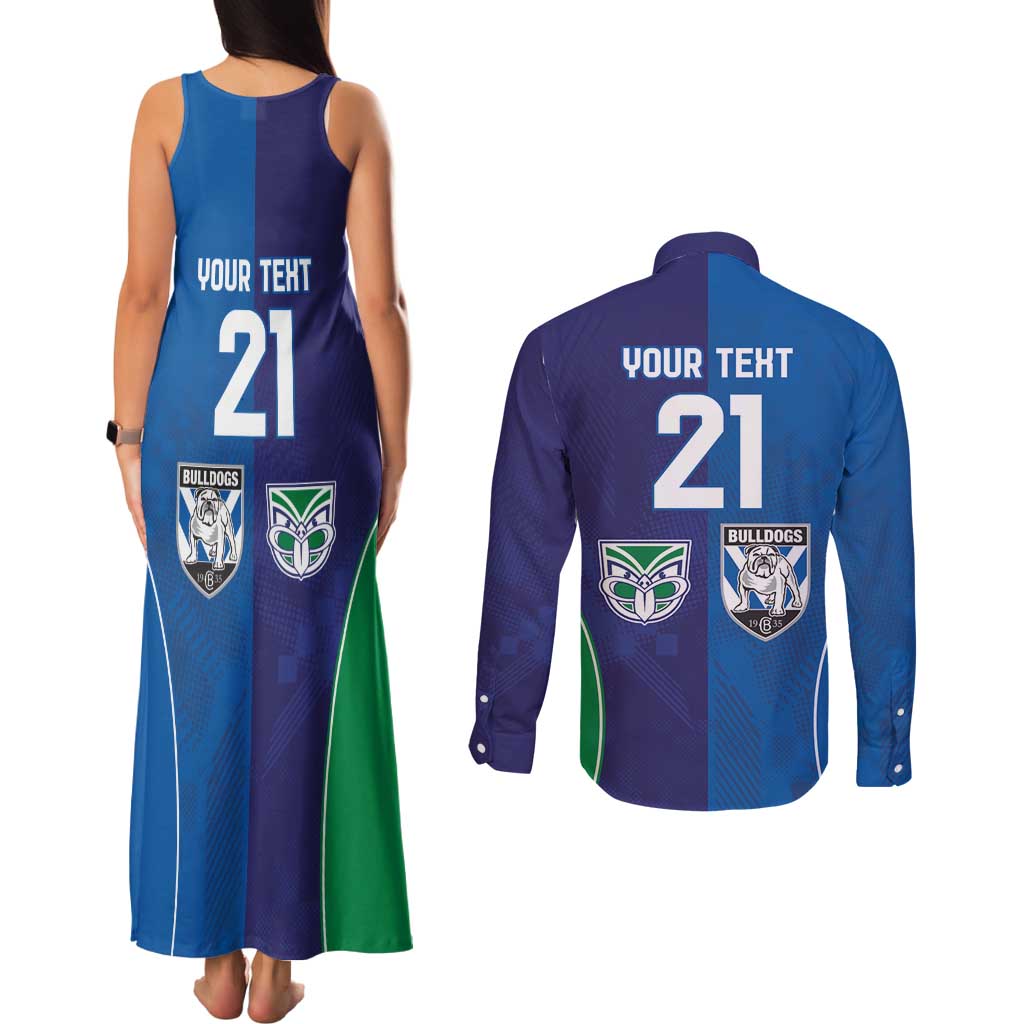 Custom Warriors-Bulldogs Couples Matching Tank Maxi Dress and Long Sleeve Button Shirt Together Sporty Style