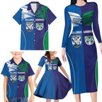 Custom Warriors-Bulldogs Family Matching Long Sleeve Bodycon Dress and Hawaiian Shirt Together Sporty Style
