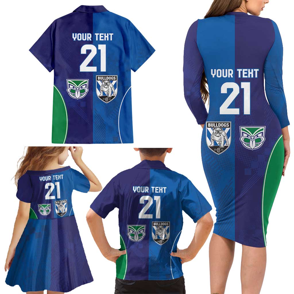 Custom Warriors-Bulldogs Family Matching Long Sleeve Bodycon Dress and Hawaiian Shirt Together Sporty Style