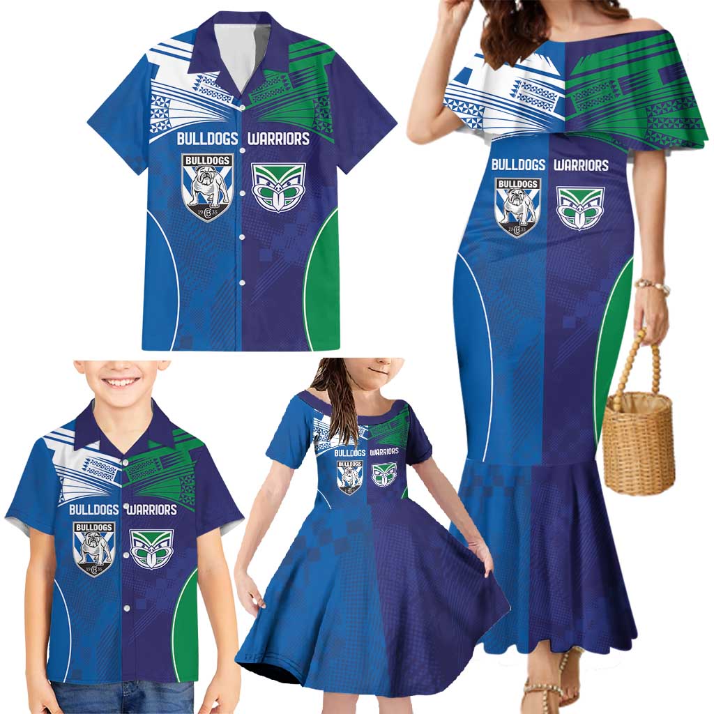 Custom Warriors-Bulldogs Family Matching Mermaid Dress and Hawaiian Shirt Together Sporty Style