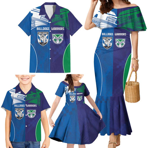 Custom Warriors-Bulldogs Family Matching Mermaid Dress and Hawaiian Shirt Together Sporty Style