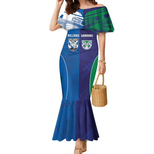 Custom Warriors-Bulldogs Family Matching Mermaid Dress and Hawaiian Shirt Together Sporty Style