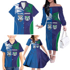 Custom Warriors-Bulldogs Family Matching Off The Shoulder Long Sleeve Dress and Hawaiian Shirt Together Sporty Style