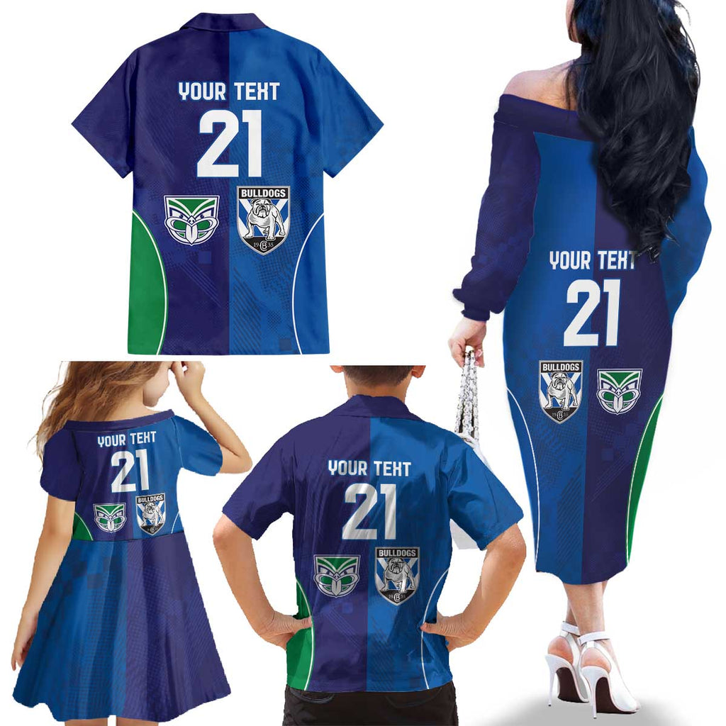 Custom Warriors-Bulldogs Family Matching Off The Shoulder Long Sleeve Dress and Hawaiian Shirt Together Sporty Style