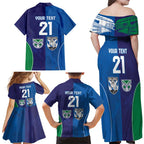 Custom Warriors-Bulldogs Family Matching Off Shoulder Maxi Dress and Hawaiian Shirt Together Sporty Style