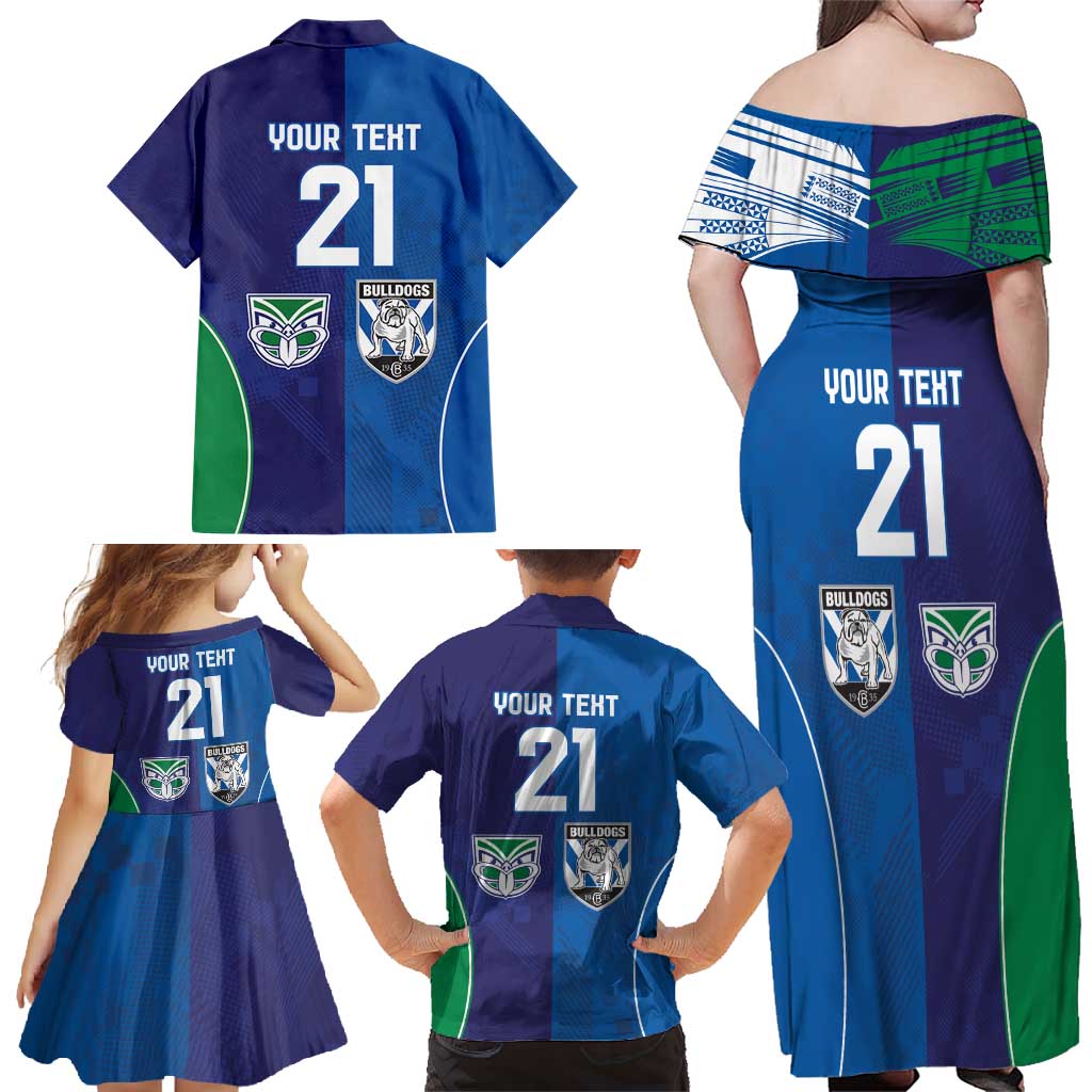 Custom Warriors-Bulldogs Family Matching Off Shoulder Maxi Dress and Hawaiian Shirt Together Sporty Style