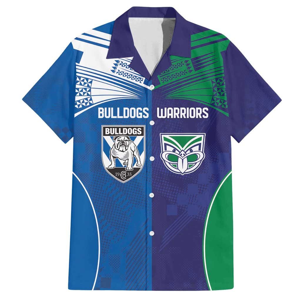 Custom Warriors-Bulldogs Family Matching Off Shoulder Maxi Dress and Hawaiian Shirt Together Sporty Style