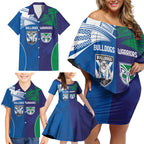 Custom Warriors-Bulldogs Family Matching Off Shoulder Short Dress and Hawaiian Shirt Together Sporty Style