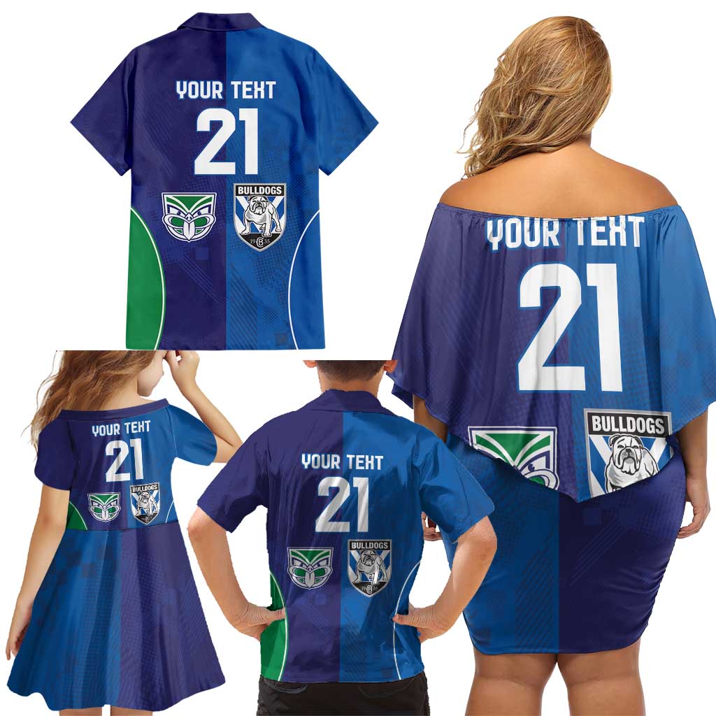 Custom Warriors-Bulldogs Family Matching Off Shoulder Short Dress and Hawaiian Shirt Together Sporty Style
