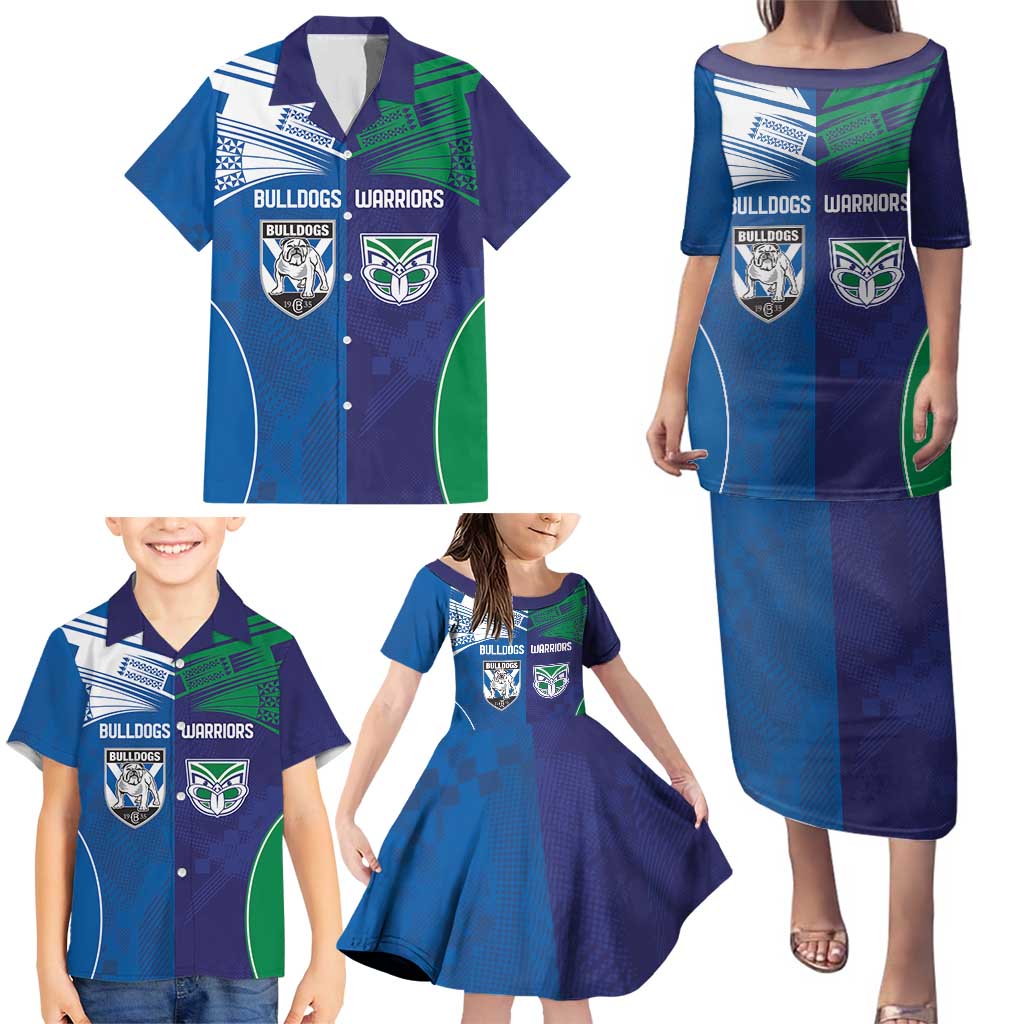 Custom Warriors-Bulldogs Family Matching Puletasi and Hawaiian Shirt Together Sporty Style