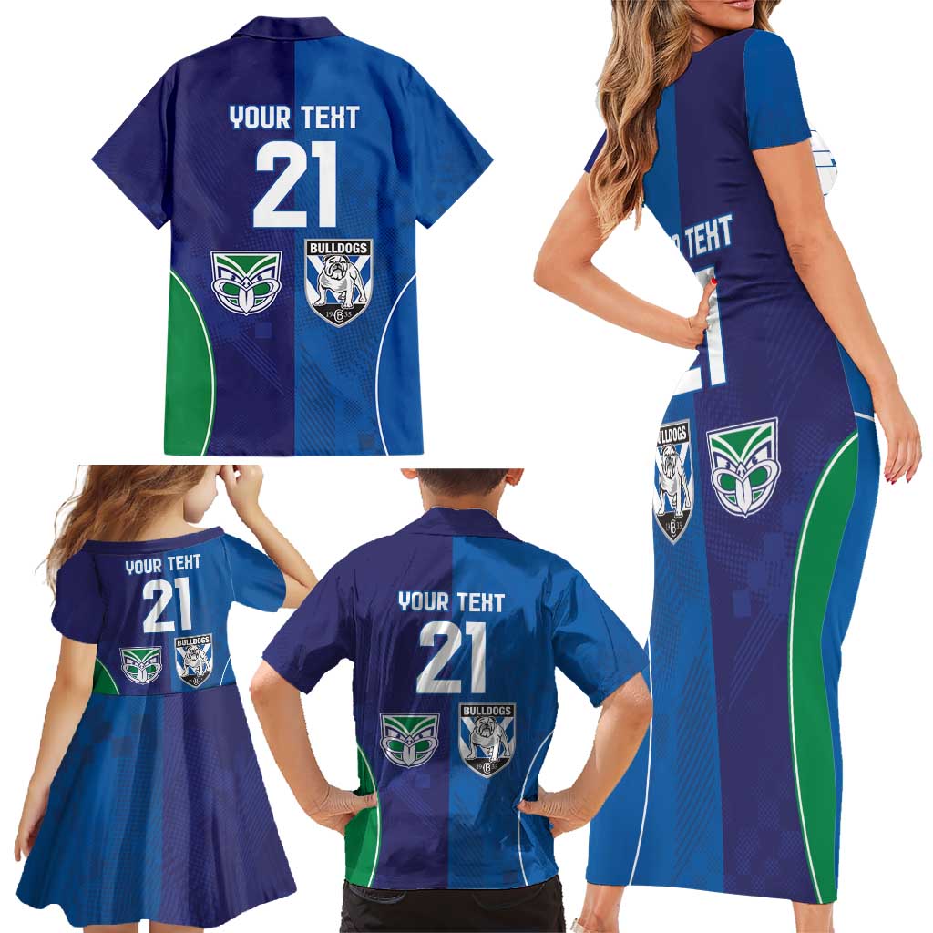 Custom Warriors-Bulldogs Family Matching Short Sleeve Bodycon Dress and Hawaiian Shirt Together Sporty Style