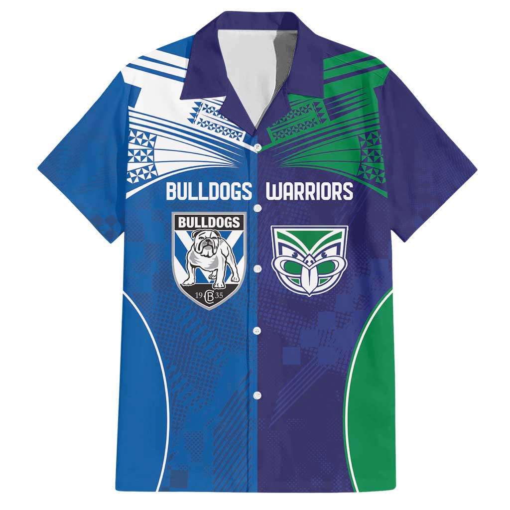 Custom Warriors-Bulldogs Family Matching Short Sleeve Bodycon Dress and Hawaiian Shirt Together Sporty Style