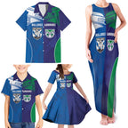 Custom Warriors-Bulldogs Family Matching Tank Maxi Dress and Hawaiian Shirt Together Sporty Style