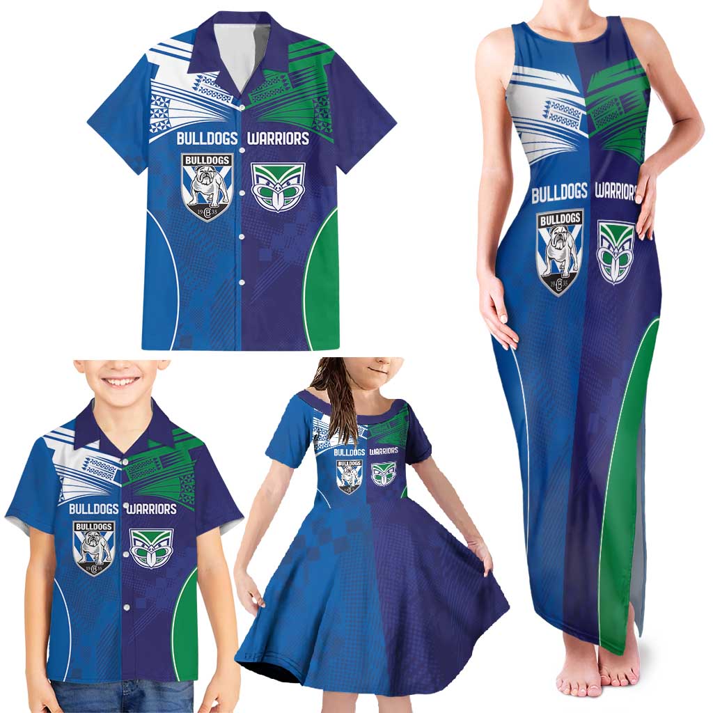 Custom Warriors-Bulldogs Family Matching Tank Maxi Dress and Hawaiian Shirt Together Sporty Style