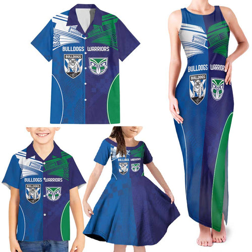 Custom Warriors-Bulldogs Family Matching Tank Maxi Dress and Hawaiian Shirt Together Sporty Style