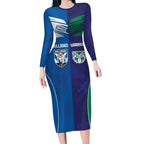 Custom Warriors-Bulldogs Long Sleeve Bodycon Dress Together Sporty Style