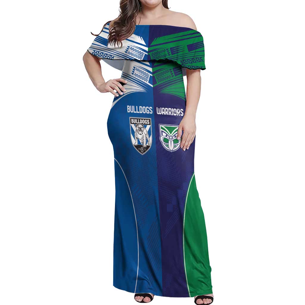 Custom Warriors-Bulldogs Off Shoulder Maxi Dress Together Sporty Style