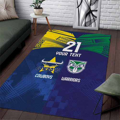 Custom Warriors-Cowboys Area Rug Together Sporty Style