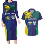 Custom Warriors-Cowboys Couples Matching Long Sleeve Bodycon Dress and Hawaiian Shirt Together Sporty Style