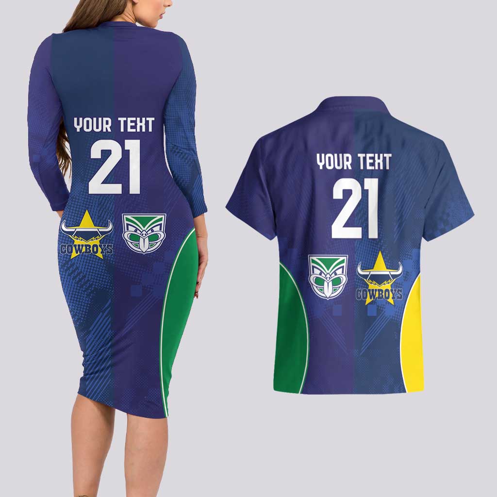 Custom Warriors-Cowboys Couples Matching Long Sleeve Bodycon Dress and Hawaiian Shirt Together Sporty Style