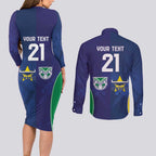 Custom Warriors-Cowboys Couples Matching Long Sleeve Bodycon Dress and Long Sleeve Button Shirt Together Sporty Style