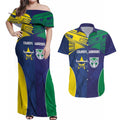 Custom Warriors-Cowboys Couples Matching Off Shoulder Maxi Dress and Hawaiian Shirt Together Sporty Style