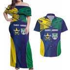 Custom Warriors-Cowboys Couples Matching Off Shoulder Maxi Dress and Hawaiian Shirt Together Sporty Style