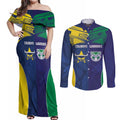 Custom Warriors-Cowboys Couples Matching Off Shoulder Maxi Dress and Long Sleeve Button Shirt Together Sporty Style