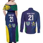 Custom Warriors-Cowboys Couples Matching Off Shoulder Maxi Dress and Long Sleeve Button Shirt Together Sporty Style