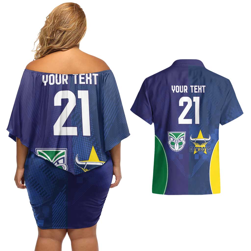 Custom Warriors-Cowboys Couples Matching Off Shoulder Short Dress and Hawaiian Shirt Together Sporty Style