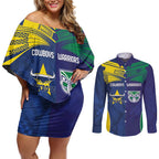 Custom Warriors-Cowboys Couples Matching Off Shoulder Short Dress and Long Sleeve Button Shirt Together Sporty Style