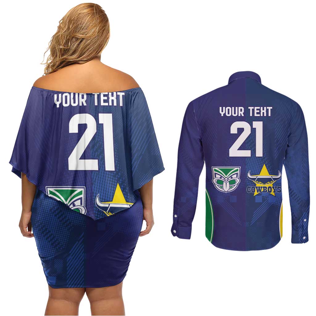 Custom Warriors-Cowboys Couples Matching Off Shoulder Short Dress and Long Sleeve Button Shirt Together Sporty Style