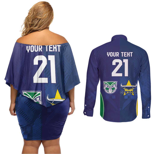 Custom Warriors-Cowboys Couples Matching Off Shoulder Short Dress and Long Sleeve Button Shirt Together Sporty Style