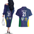 Custom Warriors-Cowboys Couples Matching Off The Shoulder Long Sleeve Dress and Hawaiian Shirt Together Sporty Style