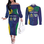 Custom Warriors-Cowboys Couples Matching Off The Shoulder Long Sleeve Dress and Long Sleeve Button Shirt Together Sporty Style