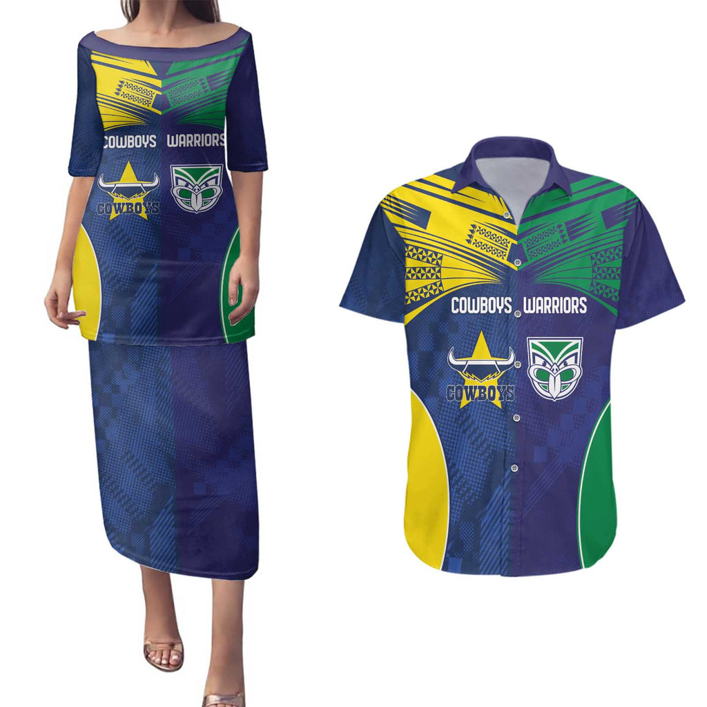 Custom Warriors-Cowboys Couples Matching Puletasi and Hawaiian Shirt Together Sporty Style