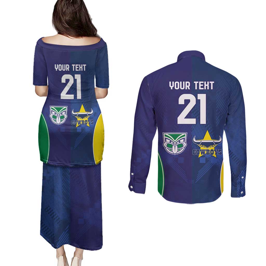 Custom Warriors-Cowboys Couples Matching Puletasi and Long Sleeve Button Shirt Together Sporty Style