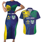 Custom Warriors-Cowboys Couples Matching Short Sleeve Bodycon Dress and Hawaiian Shirt Together Sporty Style