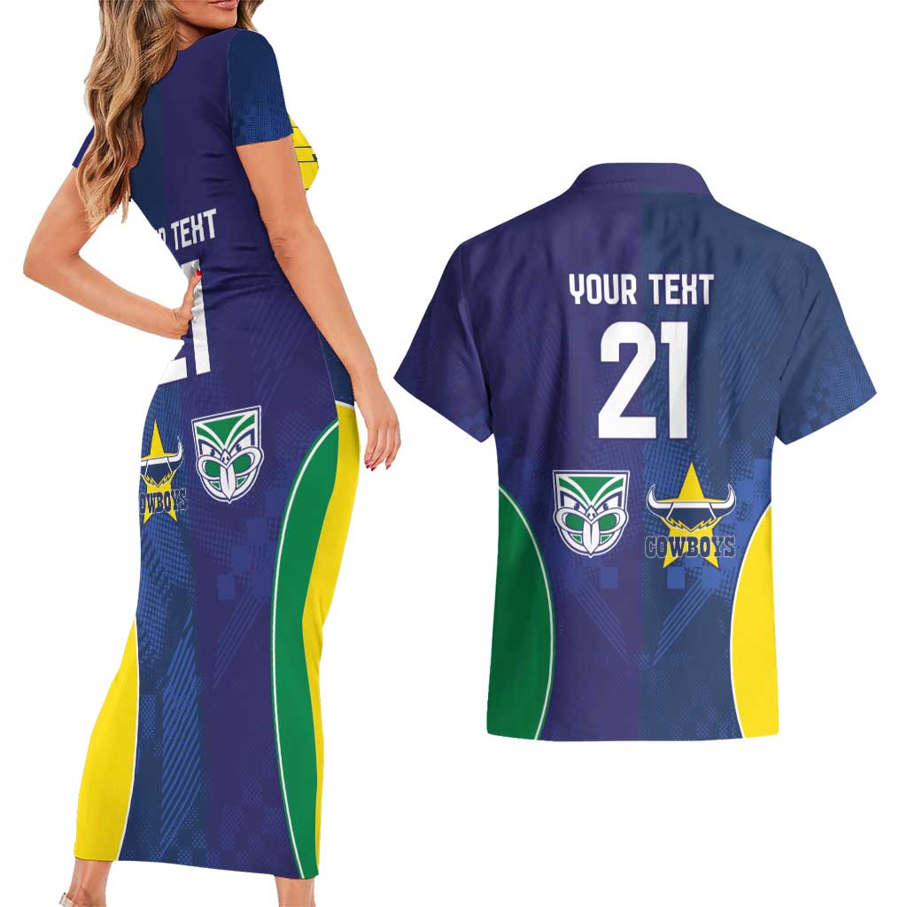 Custom Warriors-Cowboys Couples Matching Short Sleeve Bodycon Dress and Hawaiian Shirt Together Sporty Style