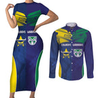 Custom Warriors-Cowboys Couples Matching Short Sleeve Bodycon Dress and Long Sleeve Button Shirt Together Sporty Style