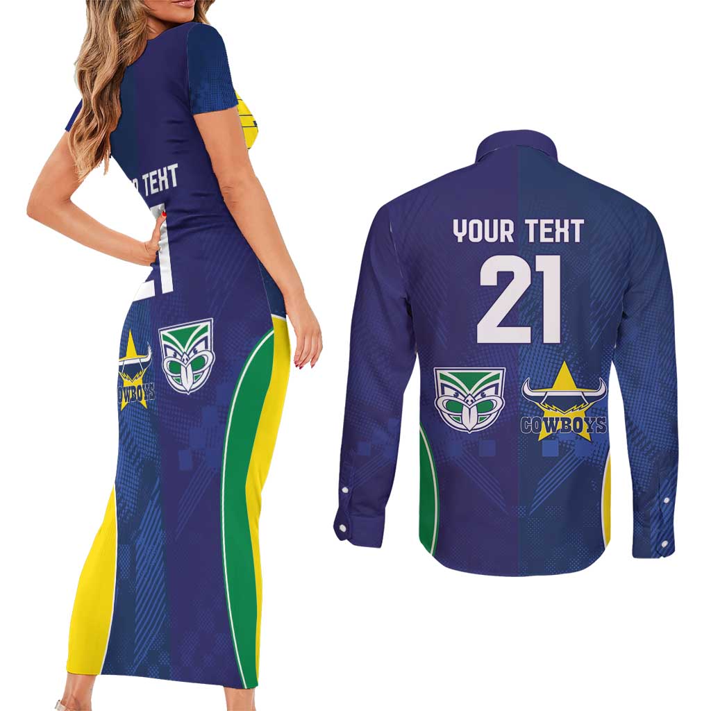 Custom Warriors-Cowboys Couples Matching Short Sleeve Bodycon Dress and Long Sleeve Button Shirt Together Sporty Style