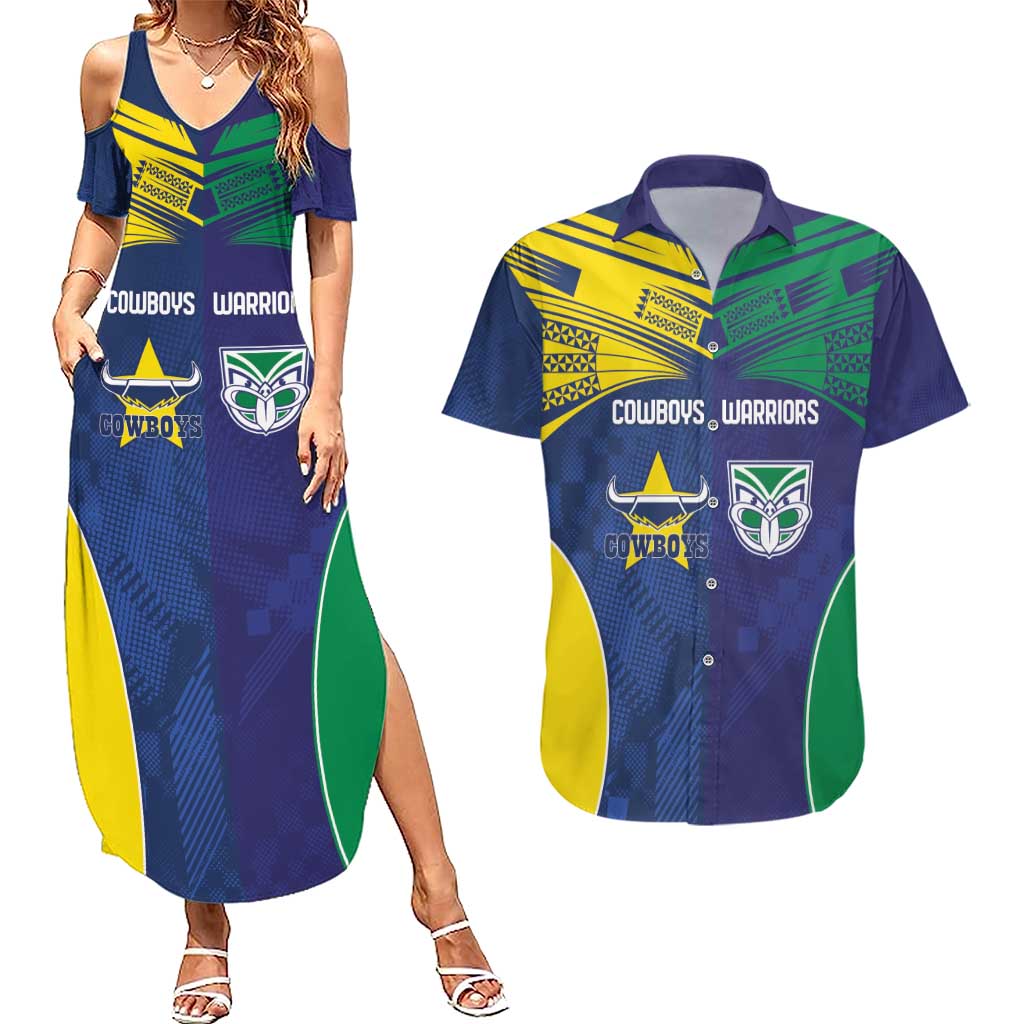 Custom Warriors-Cowboys Couples Matching Summer Maxi Dress and Hawaiian Shirt Together Sporty Style