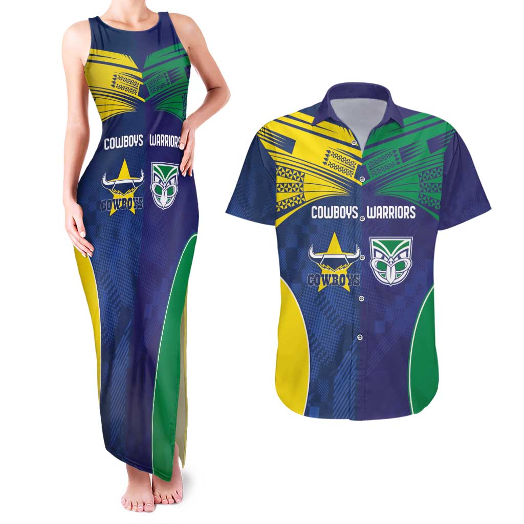Custom Warriors-Cowboys Couples Matching Tank Maxi Dress and Hawaiian Shirt Together Sporty Style