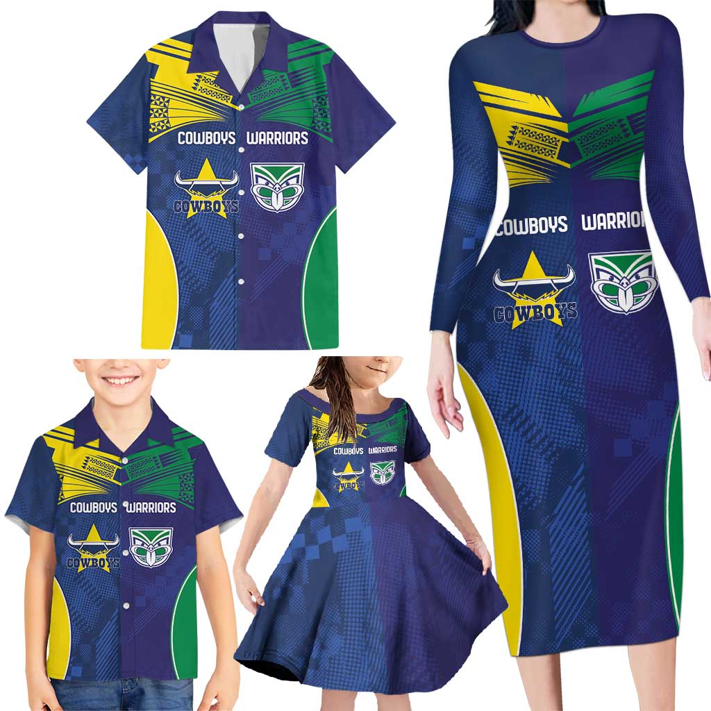 Custom Warriors-Cowboys Family Matching Long Sleeve Bodycon Dress and Hawaiian Shirt Together Sporty Style