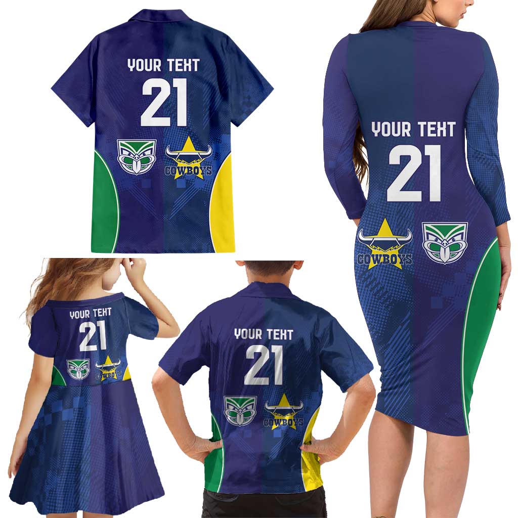 Custom Warriors-Cowboys Family Matching Long Sleeve Bodycon Dress and Hawaiian Shirt Together Sporty Style