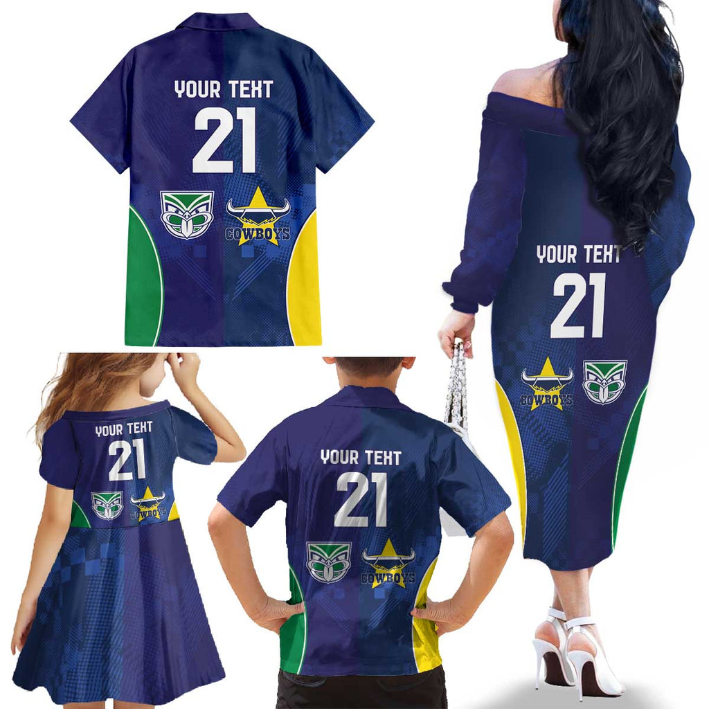 Custom Warriors-Cowboys Family Matching Off The Shoulder Long Sleeve Dress and Hawaiian Shirt Together Sporty Style